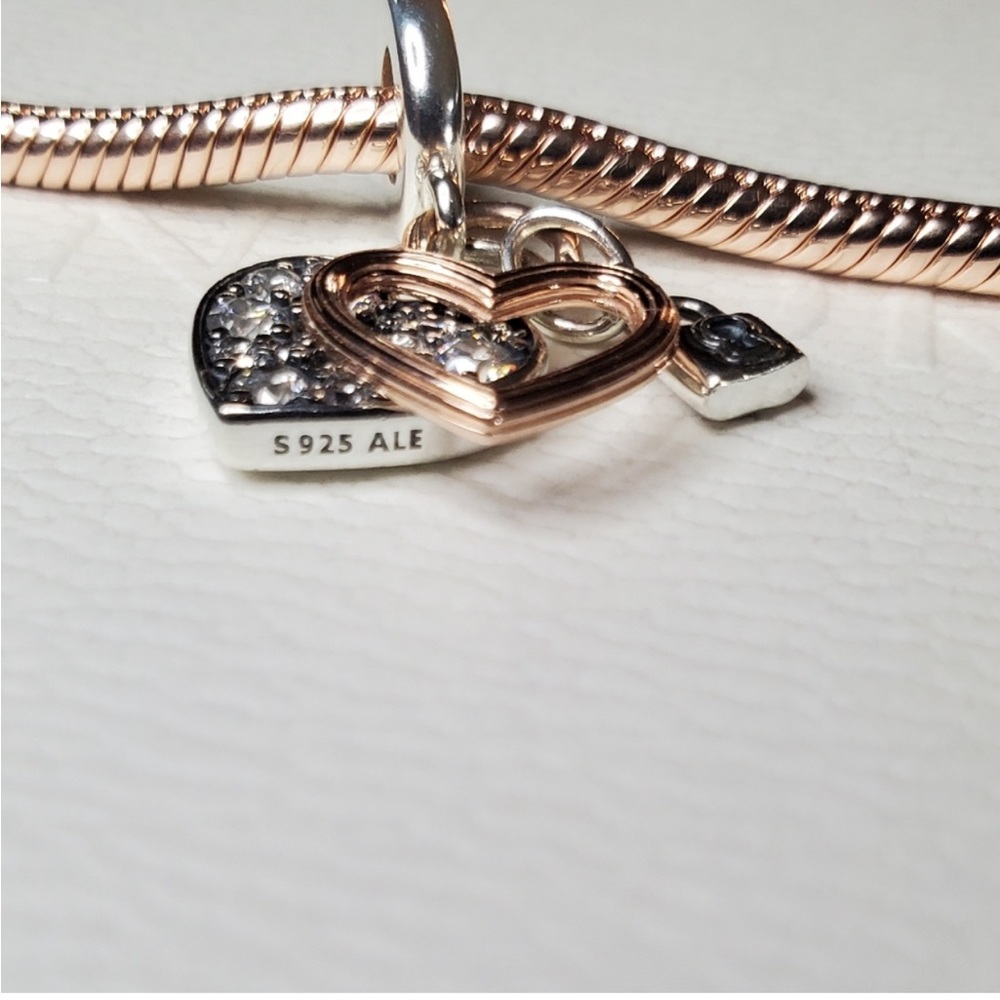 Authentic Pandora Heart Padlock Double Dangle Charm - Picture 8 of 8